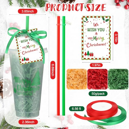 Mimorou 12 Set Christmas Cup Gifts Bulk Coffee Gift Card Holder with Cards Clear Plastic Tumblers with Lid Straw Thank You Cards Christmas Party Favors for Xmas Gift Teacher Coworker (Festive) - Image 3
