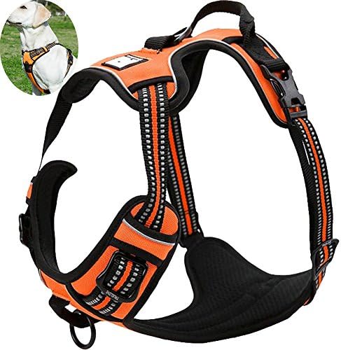OLizee® New No Pull Dog Harness Outdoor Adventure Reflective Markings Pet Vest with Handle Adjustable Protective Nylon Walking Pet Harness Variety of Sizes and Colors,Orange M