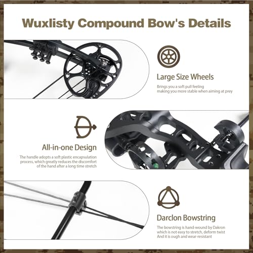 Compound Bow and Arrow Set for Adults 30-65LBS Draw Weight, Ready to Hunt, Archery Hunting Bows 19.5\"-30.5\" Draw Length, Limbs Made in US (Black, Full Archery Accessories, Right Hand) - Thumbnail 4