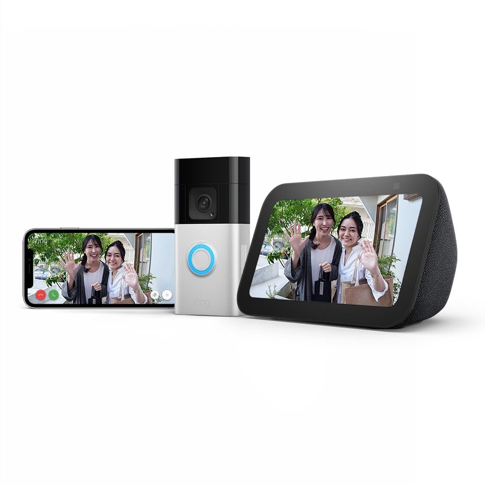 【プライムデー】【72%OFF】【10,810円】 Ring インターホンの代わりに 配線工事不要 wifi接続 スマホ対応 モーション検知機能搭載 5.5インチモニター Echo Show 5 + ドアベルプラス 【送料無料】