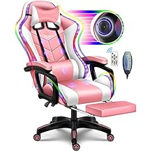 Video Game Chair with Footrest, Massage Gaming Chair with Height Adjustable Gaming Chairs,Computer Chair withSpeakers and RGB LED Lights, Ergonomic Office Chair for Adults and Teens, 300lb Ca