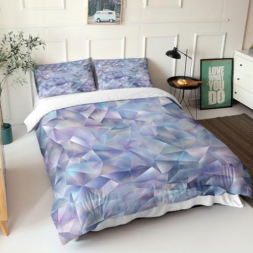 Housse de couette géométrique double avec dégradé bleu-violet abstrait - 4