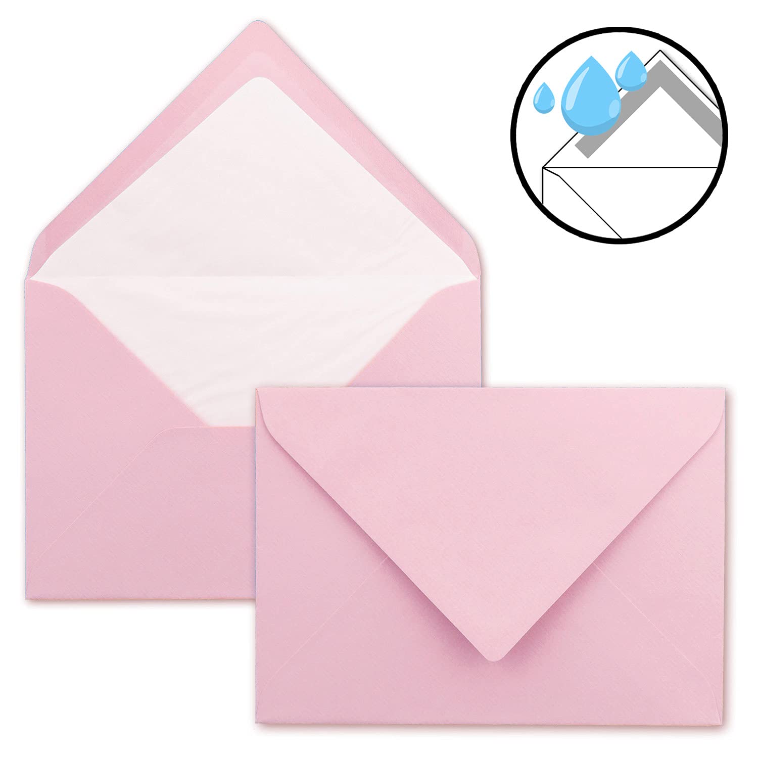 250 x pakiet kart z wyściełanymi kopertami - żebrowane - DIN A6/C6 - różowe - 10,5 x 14,8 cm - klejenie na mokro - nowy papier