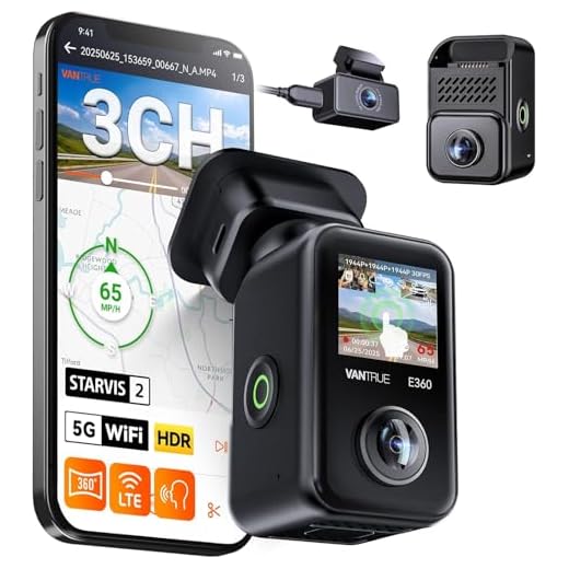 VANTRUE E360 Plus 3 Kanal 5.2K Panorama+1440P Dashcam mit Dual STARVIS 2 HDR Nachtsicht, 360° Puffer Parkmodus Dash Cam, Sprachgesteuerte Auto Kamera, APP, 1.54″ Touchscreen, Max. 1TB