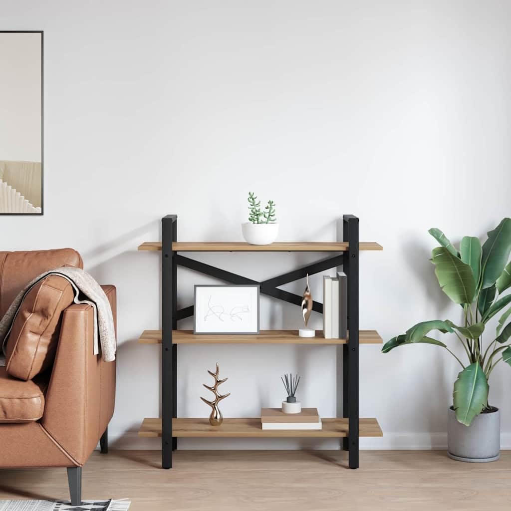 Libreria a 3 livelli, 100 x 33,5 x 102 cm, in legno, con robusto telaio in acciaio e piedini regolabili, per soggiorno, studio, biblioteca e altro ancora