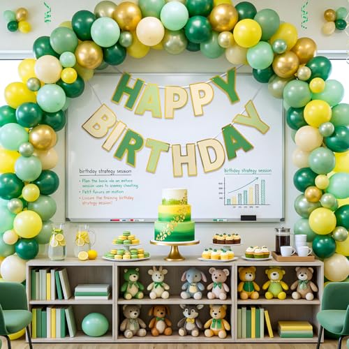 Image of Pre-Strung Happy Birthday Banner Sage Green Party Decorations