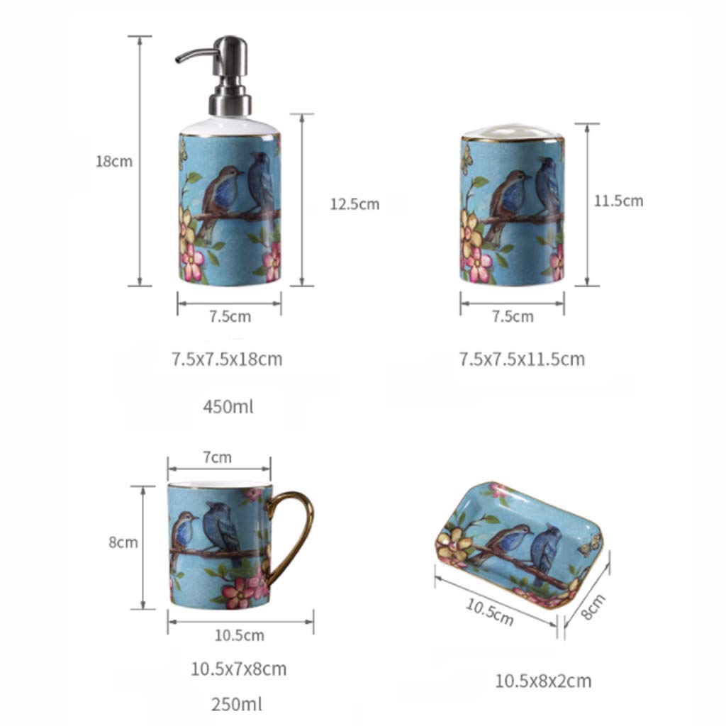 HYLR Lujosa cerámica clásica Conjuntos de Accesorios de baño 5 Piezas Suministros de baño Conjuntos de porta cepillos de Dientes Taza Taza de Enjuague dispensador de jabón Decoración de baño