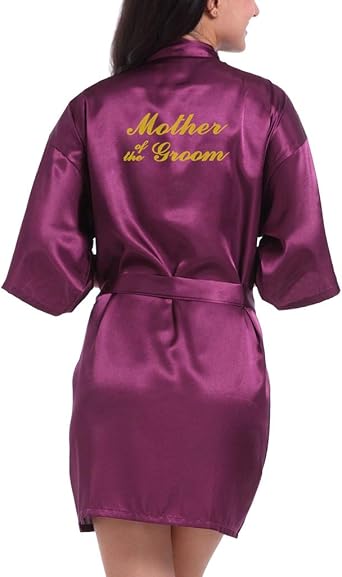 Womens Satin Kimono Robe for Bride, Bridesmaid, Mother of the Groom Wedding Party Short Robes with Gold Glitter