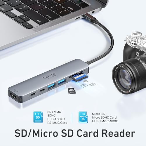 Image of USB C Hub HDMI Adapter for MacBook Pro /Air, 7 in 1 USBC Dongle with HDMI, microSD /SD Card Reader, USB C Data Port,100W PD, and 2 USB 3.0 Compatible for MacBook Pro /Air, Dell XPS, Lenovo Thinkpad.