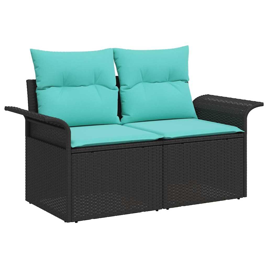 Hothingwell Sofa ogrodowa modułowa 6-osobowa czarna polirattanowa | Rama ze stali proszkowej, wbudowane przechowywanie, regulowane moduły, temperatury