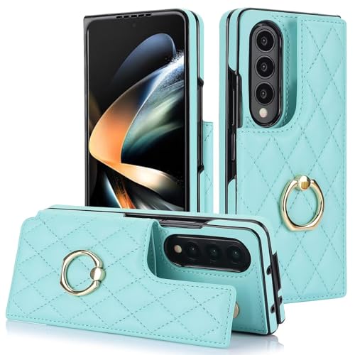 Coque Samsung Z Fold 4 5G Étui Portefeuille en Cuir Bleu avec Bague