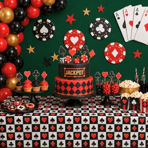Image of Blue Orchards Casino Tablecover (Pack of 3) - XL 54 inchx108 inch - Immersive Casino Party Decorations, Poker Night Party Tablecloth, Vegas Themed Birthday Decor, Plastic Table Cover, Event Decoration