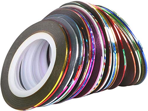 ANCLLO 30 Farben Mischfarben Rollen Streifen Streifenband Linie Nail Art Dekoration Aufkleber Nagellinie DIY Nagelspitze,Tape Sticker Zierstreifen mit Striping Tape