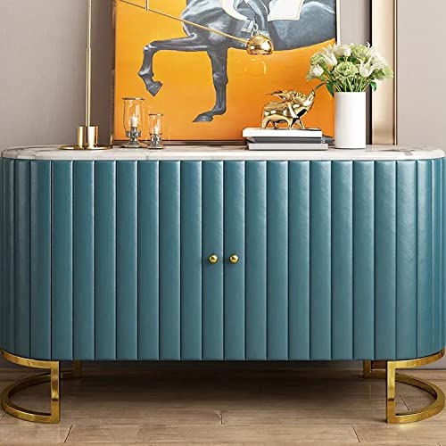 NG Decor, Modern Luxury 2-Door Sideboard with Marble Top Stainless Steel Frame in Gold Cabinet Buffet Table Blue & White-image-41