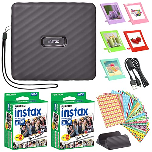 Fujifilm Instax Link Wide Smartphone Printer + Fuji Instax Film Value Pack (40 Sheets) Accessories Frames Bundle (Mocha Gray) #TOP15