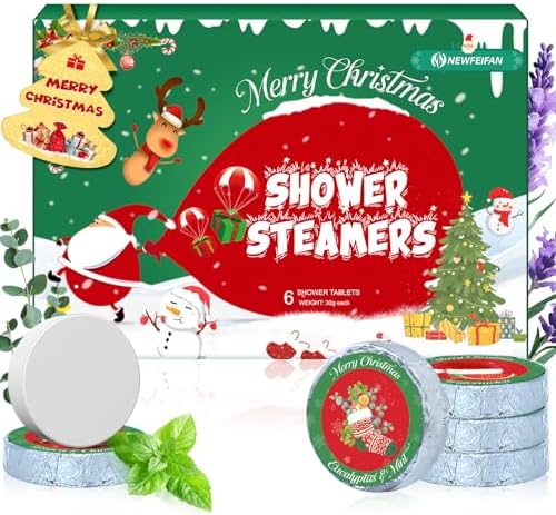 Christmas Shower Steamers Aromatherapy Gifts for Women Men, 6-Pack Natural Essential Oils, Spa Steamer Self Care & Stress Relief Bath Bombs Neighbors Colleagues, Stocking Stuffer for Friend/Family
