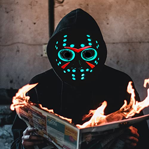 SOUTHSKY Masque LED, M205, Masques Noirs Complets avec Néons Bleus Rouges Lumineux pour Halloween, Festival, Carnaval, Déguisement, Soirée Cosplay Cover