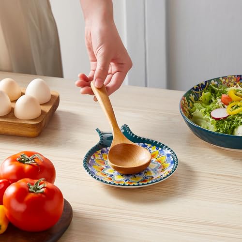 Image of vancasso 7.7 Inch Ceramic Spoon Rest, Bohemian Stove Top, Green | Holds Spoons, Spatulas, Ladles, and Tongs, Bohemian Design, Stove Top and Countertop, Dishwasher and Microwave Safe Ceramic