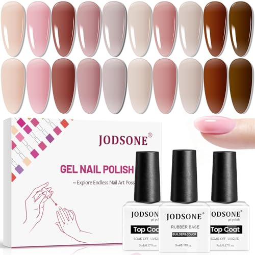 JODSONE - Kit de 10 Colores de Base Gel Jelly 3 en 1 para Uñas con Top Coat, Gel Constructor y Color, Set de Regalo para DIY de Larga Duración