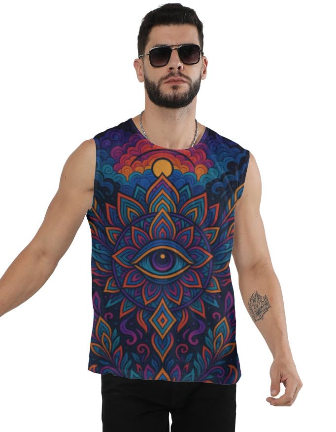 Men's Tank Top | Sacred Vision Sleeveless Vest | 180 GSM 100% Spun Polyester Regular Fit | Casual-image-35