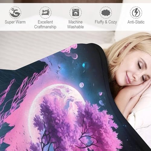 Manta con diseño de árbol de cereza y tacto de algodón para sofá 4