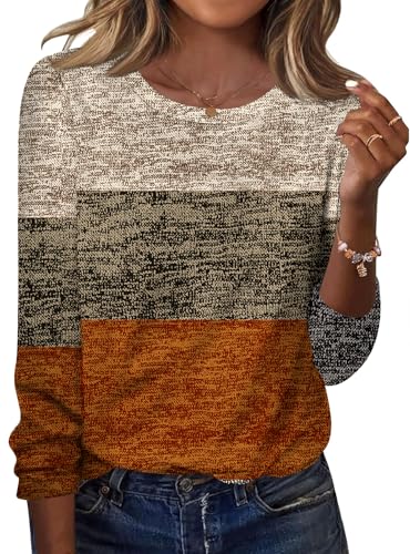 TCOT Women Long Sleeve Crew Neck Tee Tops Trendy Casual Dressy Blouses Fall Clothes Pullover Shirts