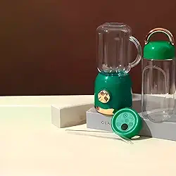 Mini Liquidificador Portátil, Verde, 500ml, Recarregável USB, 6 Lâminas Inox, 50W, com 2 Copos e Tampa, para Sucos e Shakes