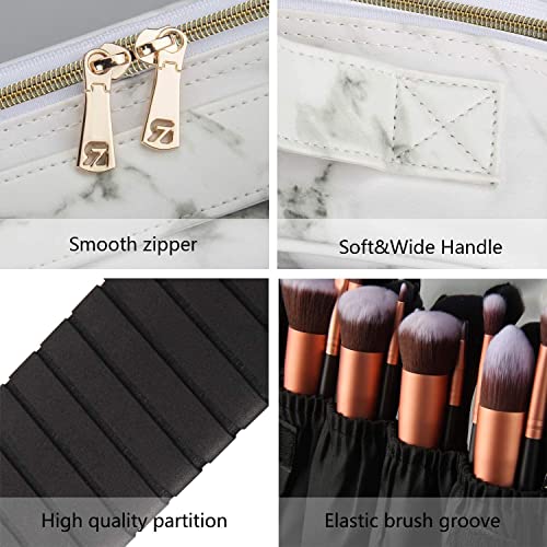 Image of Travel Makeup Case, Professional Cosmetic Train Cases Artist Storage Bag Make Up Tool Boxes Brushes Bags with Compartments Vanity Organizer (10 INCH(1 Layer), Marble Pattern)