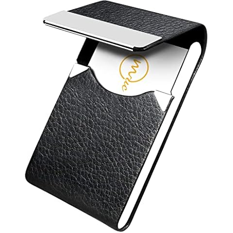 MUCO Business Card Holder, Premium Business Card Holder for Gentle Storage of Your Cards, Business Card Holder with Magnetic Closure Made of Metal and PU Leather for Office Men Women, black Cover