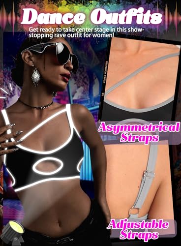Reflective Rave Top for Women - Festival Cutout Crop Tank Futuristic Underboob Shirt Sexy Bikini Bra Concert Outfit4