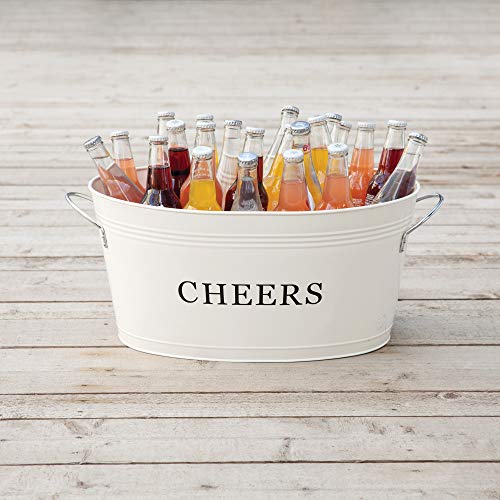 Twine Rustic Farmhouse Decor Ice Bucket & Galvanized Cheers Beverage Tub For Parties, 6.3 Gallons, Cream #TOP4