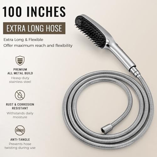 G-Promise 3 Mode Dog Shower Attachment with Pause Mode, Dog shower Sprayer with 100 Inches Hose, Metal Diverter, Adhesive Holder, for Fast and Easy Dog Bathing and Cleaning Indoor and Outdoor(Chrome) by G-Promise - Image 7