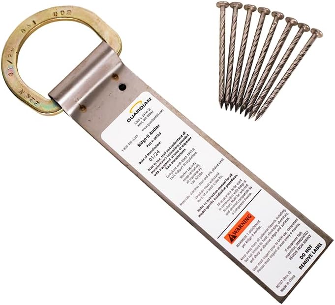Guardian Fall Protection 00500 RIDG-1 Single D-Ring Roof Anchor with Nails 11-Inch in Length and 1 D-ring, 9¾"