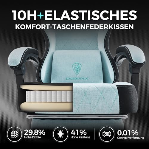 Sedia da gaming in tessuto con cuscino primaverile, supporto lombare per ufficio, con poggiapiedi per adulti, ergonomica, grande e alta, per Office Gaming, Aqua - Sedia gaming - Immagine 6