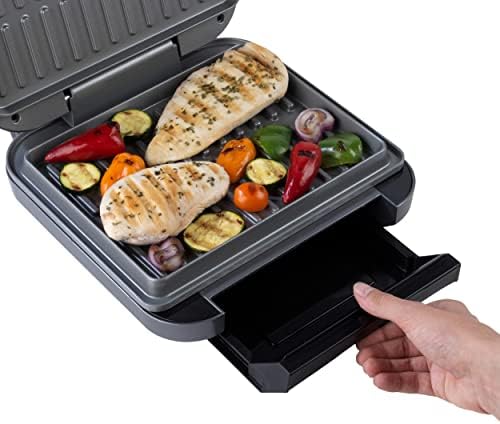Salter EK4585 Electric Smokeless Grill - Large Non-Stick Health Grill & Panini Press, 27 x 24cm Approx. Plates, Removable Drip Tray, 3 Minute Preheat, Portable, No Oil Indoor BBQ Grilling, Cosmos Grey