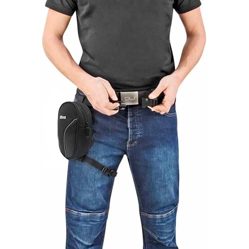 Gürteltasche, Beintasche für Motorrad, Textil, Schwarz/Karbon, mit Reißverschluss, Verstärkungen gegen Abrieb.