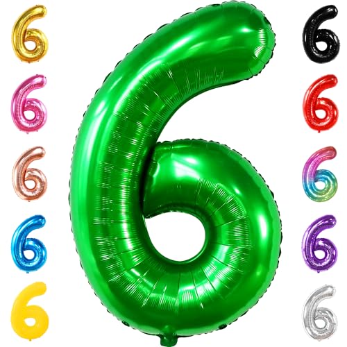 Image of KatchOn Giant Dark Green Number 6 Balloon - 40 Inch | 6 Birthday Balloon | 6th Birthday Decorations | 6 balloons for Birthday | Six Balloon Number | 6 Year Old balloon for 6 Year Decorations