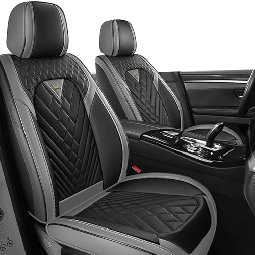 SLJU Seat Covers for Dodge Dakota 2001-2011, Waterproof Nappa Leather Car Seat Covers Front Seats(Gray Black)