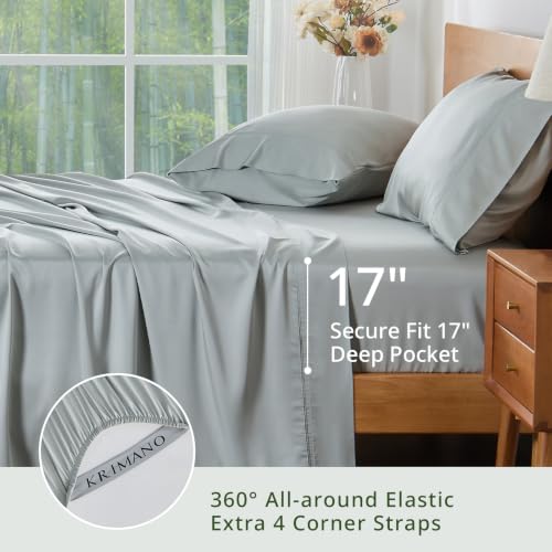 Image of Queen Size Sheet Set, Viscose Bamboo Sheets for Bed Set 4pcs, 100% Viscose Derived from Bamboo, Hotel Luxury Silky & Cooling for Hot Sleepers, Deep Pocket Up to 17 inch, Light Grey