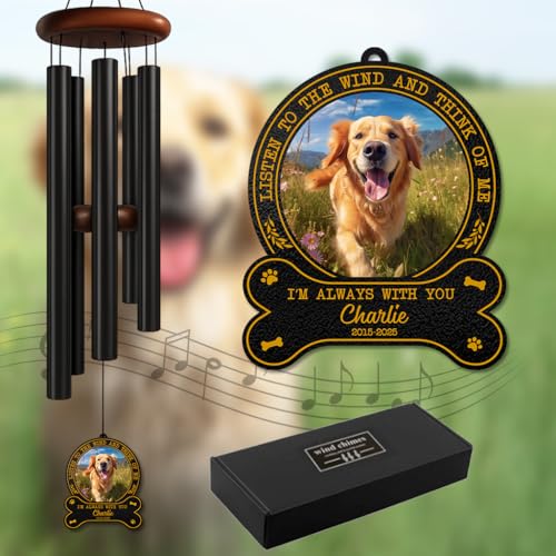 Personalized Dog Memorial Wind Chimes for Outdoors – Custom Photo Name & Years Remembrance Chime – Sympathy Gift for Loss of Loved Pet – Meaningful Pet Loss Keepsake for Garden, Porch