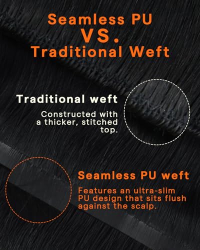 Image of Full Shine Seamless Clip in Hair Extensions Real Human Hair,Black 18 Inch | Invisible PU Weft, Nature Black Remy Hair Extension Clip ins, Full Voluminous Long Hair, 120g 8Pcs