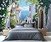 XUWEISI Italian Ocean Landscape Wallpaper 3D Wall Murals, Town Floral Street Murals for Living Room, European Old Villa Removable Wallpaper Sticker for Bedroom Tenant (Not Peel n' Stick)