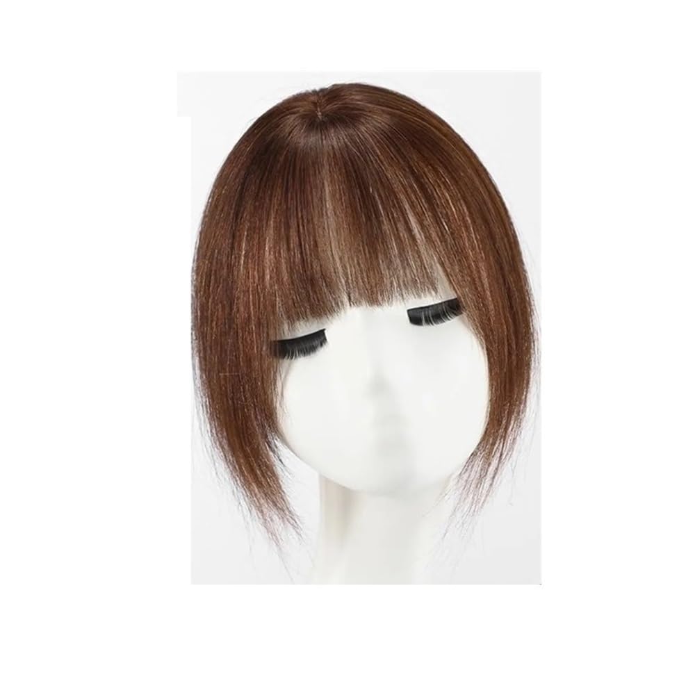 Körperpflege 10 Zoll Haarteile mit Pony, handgebundene Haarteile mit Spitzenbasis, Clip-In-Remy-Haare, Topper-Haarverlängerungen,Reddish Brown