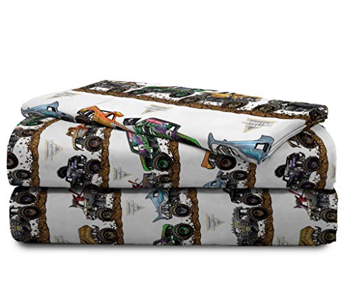 Image of Jay Franco Kids Sheet Set with Fitted, Flat Sheets & Pillow Cover - Ultra-Soft Bedding with Pillowcase for Room Decor, Multi - Monster Jam, 3 Piece Twin