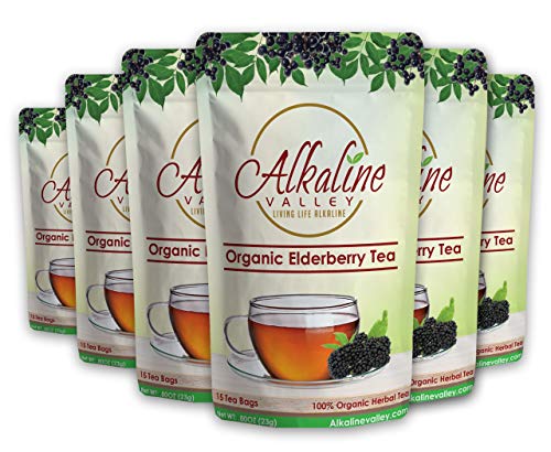 Elderberry Tea Organic - 15 Unbleached/Chemical-Free Elderberry Tea Bags - Pack of 6 - Caffeine-Free, No GMO, 100% Alkaline Elderberry Tea Organic - 15 Unbleached/Chemical-Free Elderberry Tea Bags - Pack of 6 - Caffeine-Free, No GMO, 100% Alkaline