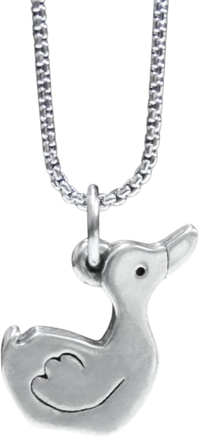 Mark Poulin Duck Necklace - Pewter Duck Pendant on Adjustable Stainless Steel Box Chain