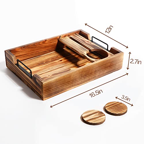 Wood Ottoman Serving Tray With Handles & Cup Holder Wooden Wine Serving Tray With Removable Glass Holder Antique Breakfast Serving Trays In Bed Coffee Table #TOP2