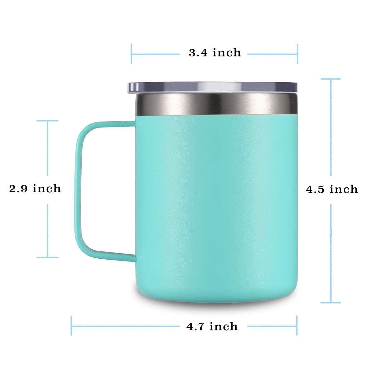 CIVAGO Taza de café de acero inoxidable con asa, 354 ml de doble pared aislado al vacío con tapa, apto para viajes (Aqua, 4 unidades)