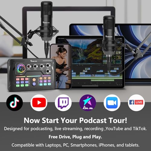 Matériel podcast interface audio pour 2 et pack de microphones studio