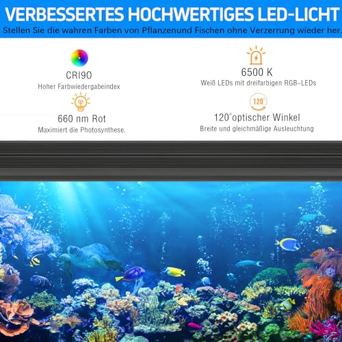 LED Aquarium Beleuchtung, DIY Vollspektrum Aquarium Licht mit APP Steuerung Fernbedienung, Fish Tank Lamp mit Timer, 20 Farben und 10 Helligkeitsstufen, 8W Aquarium Lampe für 90-110CM Tank – Bild 4